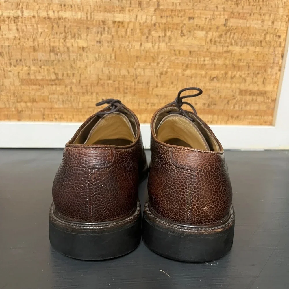 Salvatore Ferragamo Men 8.5 2E Brown Pebble Grain Leather Lug Sole Derby 617 B22
